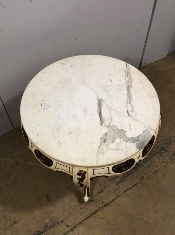 Vintage Stone Top Ornamental Side Table with Wooden Legs - Made in Italy