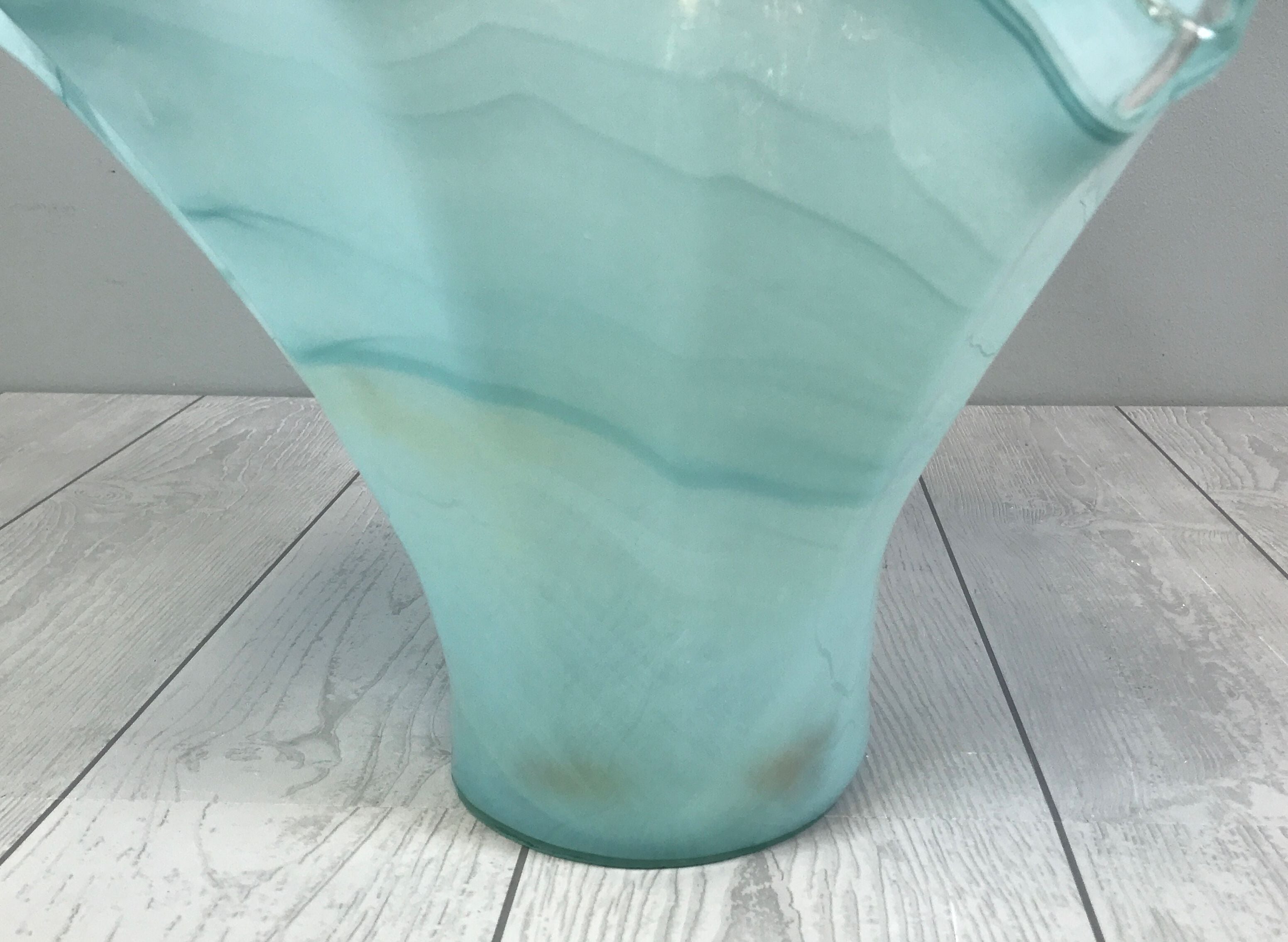 Aquatic Themed, Irregular Turquoise Glass Flower Vase- Free Standing 11"