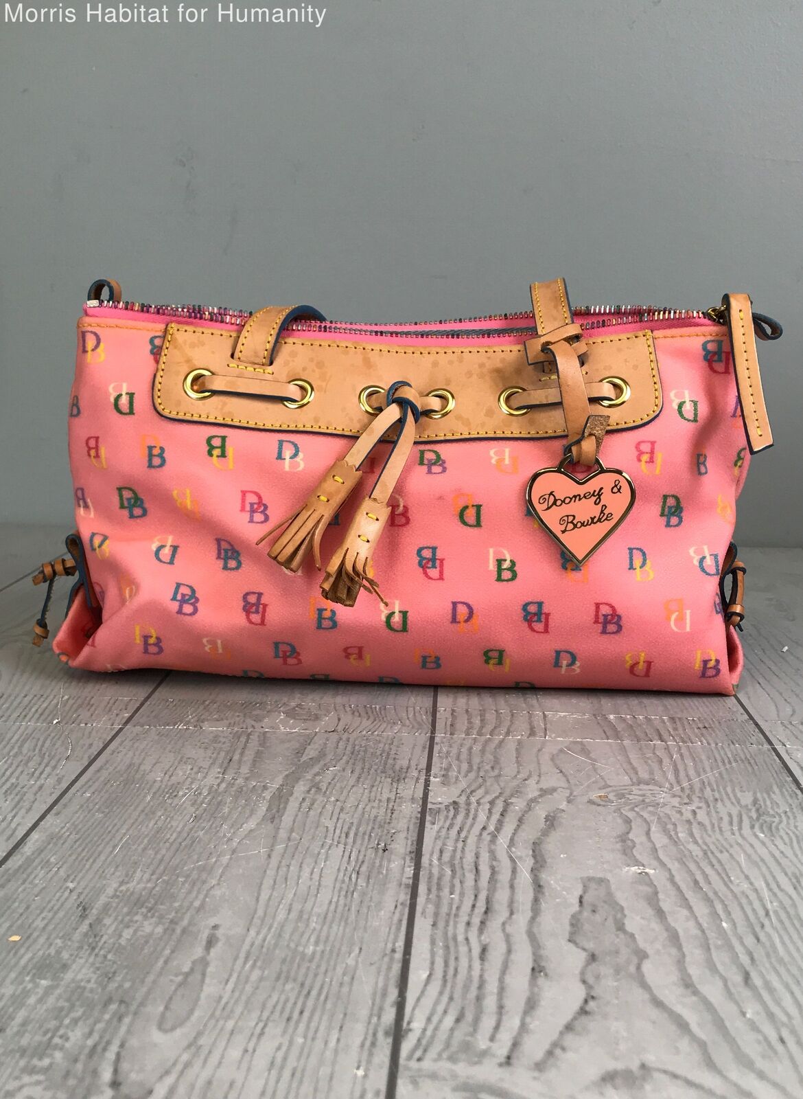 Vintage Pink Dooney & Bourke Multicolor Logo Shoulder Bag - Includes Paperwork - Very Good