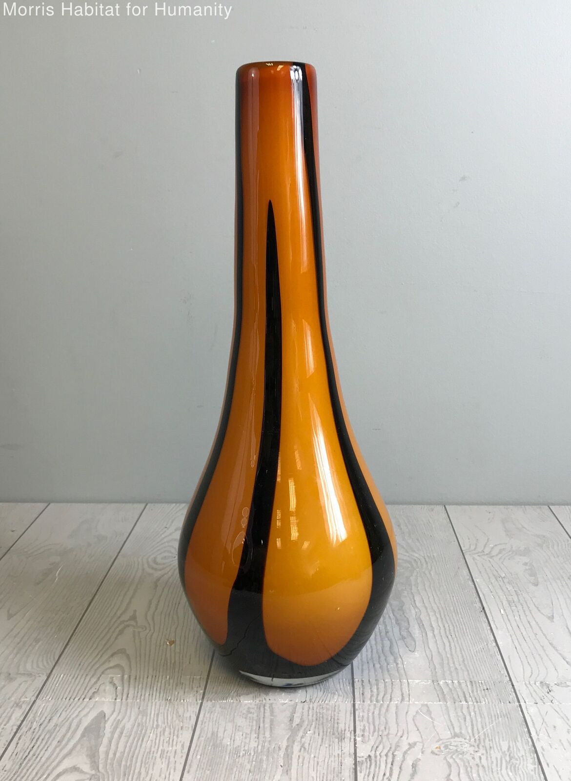 Fifth Avenue Crystal Art Glass Floor Vase Mustard & Amber Encased White Interior - Very Good