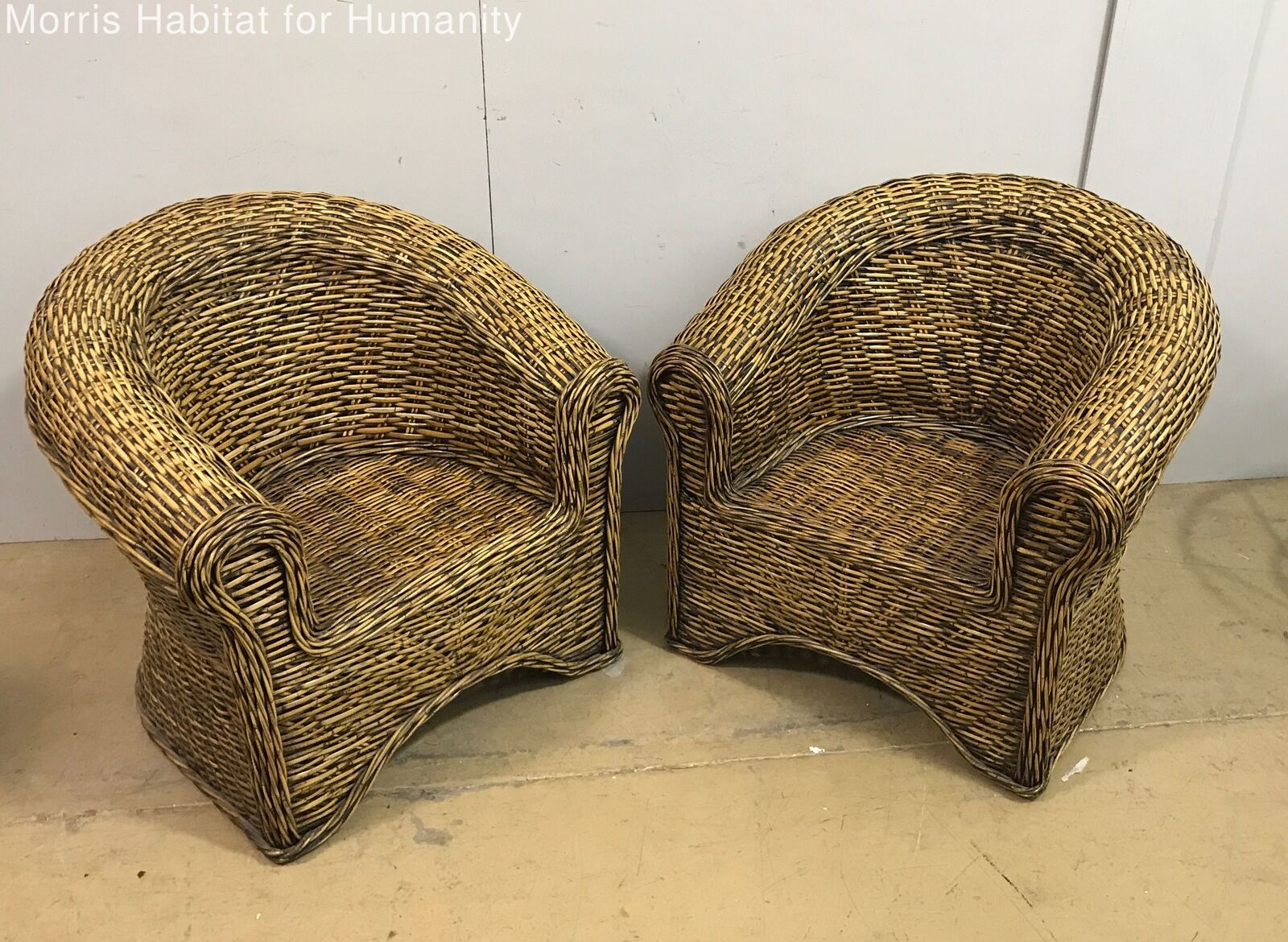 Pair of 2 Vintage Style Brown Wicker Accent Chairs- For Indoor and Outdoor Use - Very Good