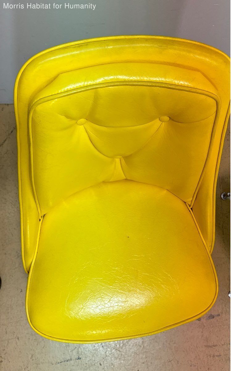 Two MCM Progressive Furniture Yellow Tufted Swiveling Accent Chairs - White Base - Very Good