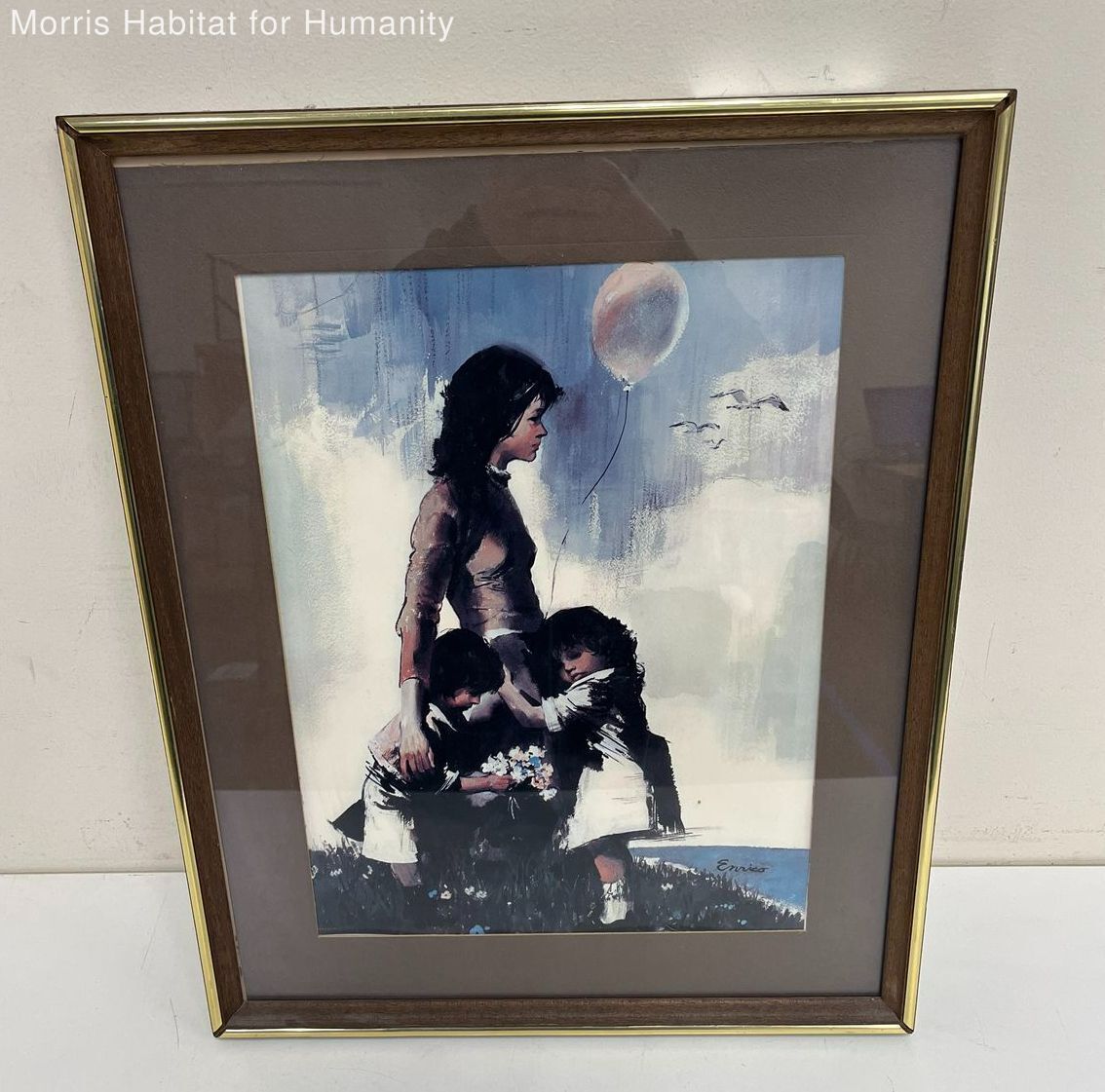 Framed Mother Protecting Children Realism Art Print by Enrico - Very Good