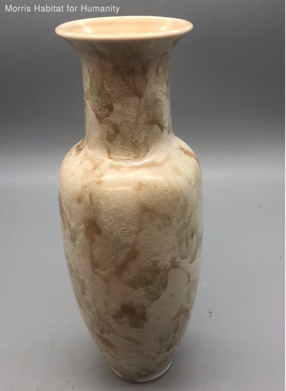 AMAZING Hand Painted Travertine Looking Glazed Ceramic Vase - Made in Japan - Very Good