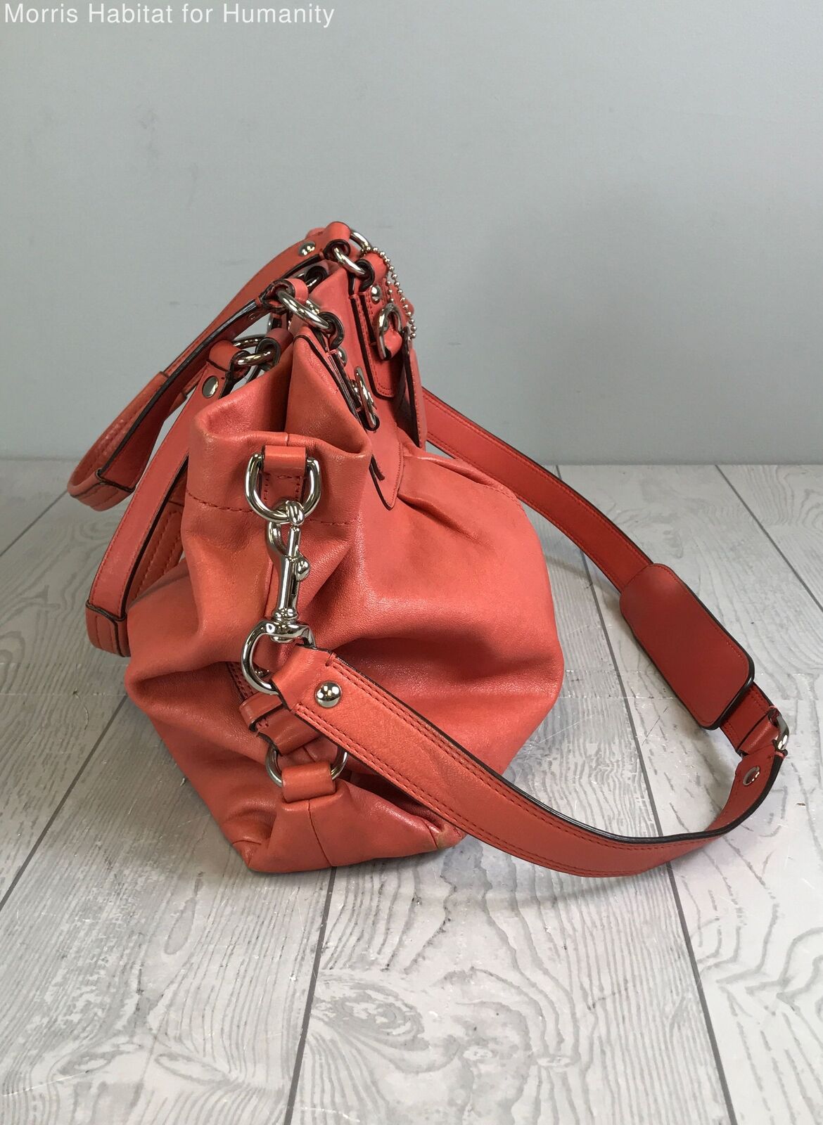 Coach Ashley Orange Coral Leather Satchel/Top Handle Handbag Purse - F19243 - Very Good