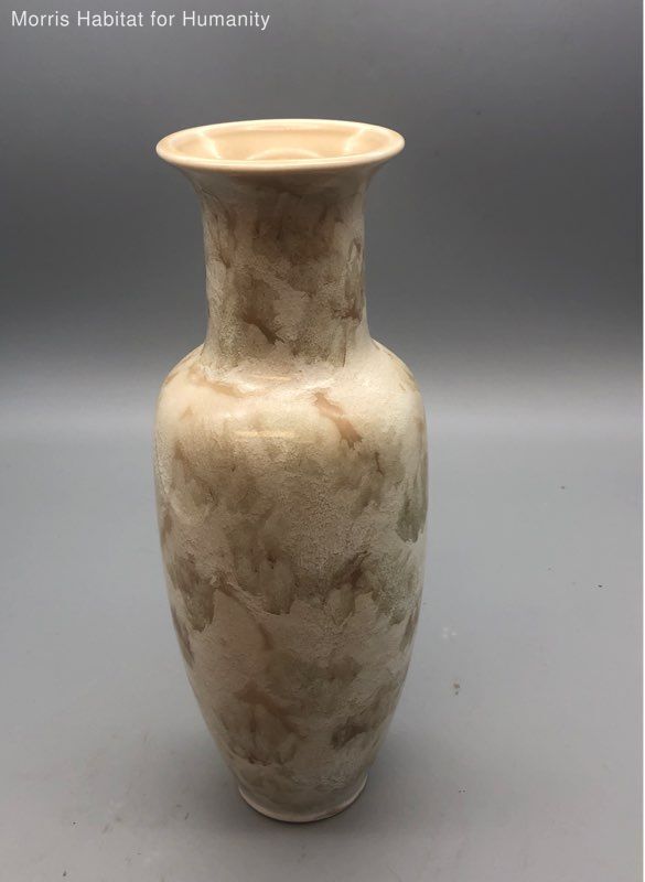 AMAZING Hand Painted Travertine Looking Glazed Ceramic Vase - Made in Japan - Very Good