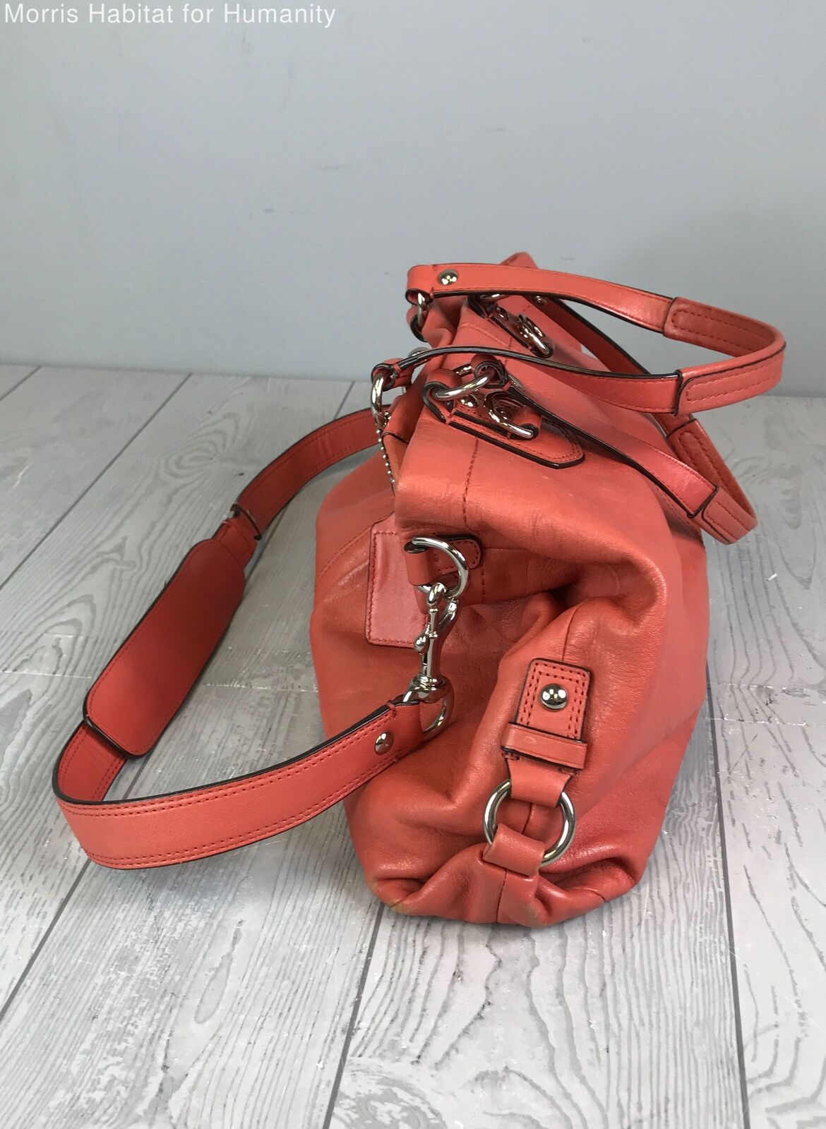 Coach Ashley Orange Coral Leather Satchel/Top Handle Handbag Purse - F19243 - Very Good