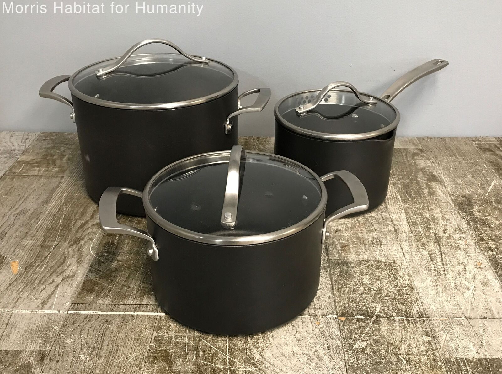 Set of 3 Kirkland Signature Pots - Small, Medium, Large - All Pots Have Lids - Very Good