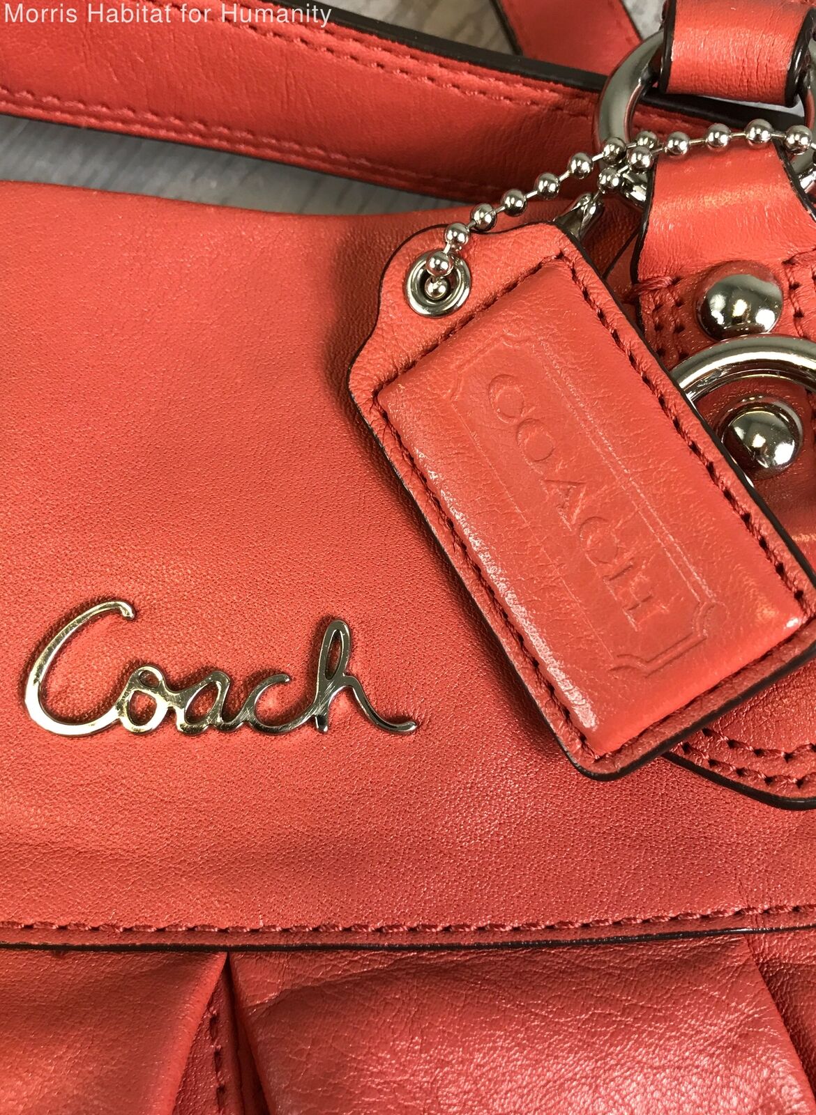 Coach Ashley Orange Coral Leather Satchel/Top Handle Handbag Purse - F19243 - Very Good