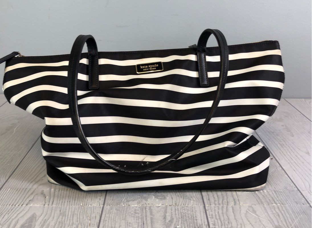 Kate Spade Hayden Sailing Nylon Black & White Tote Bag with Zipper Closure