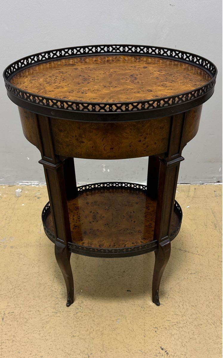 Theodore Alexander Two-Tier Oval Burlwood Side/Accent Table with Drawer