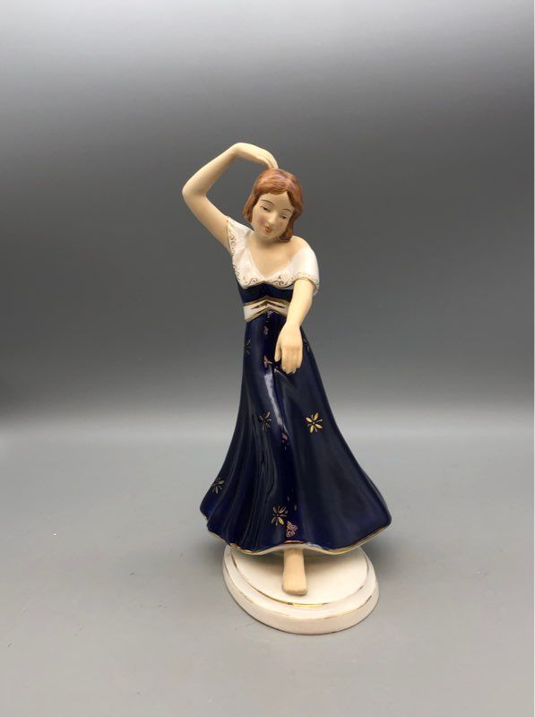 Porcelain Sculpture by Moriyama of Flapper Figurine Dancing Joyfully- Art Deco