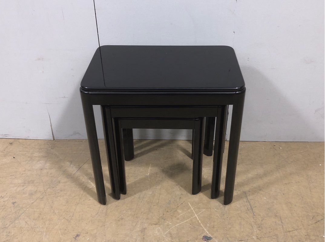 Set of 3 Black Lacquered Powell Nesting Tables - Stackable End Tables - S, M, L