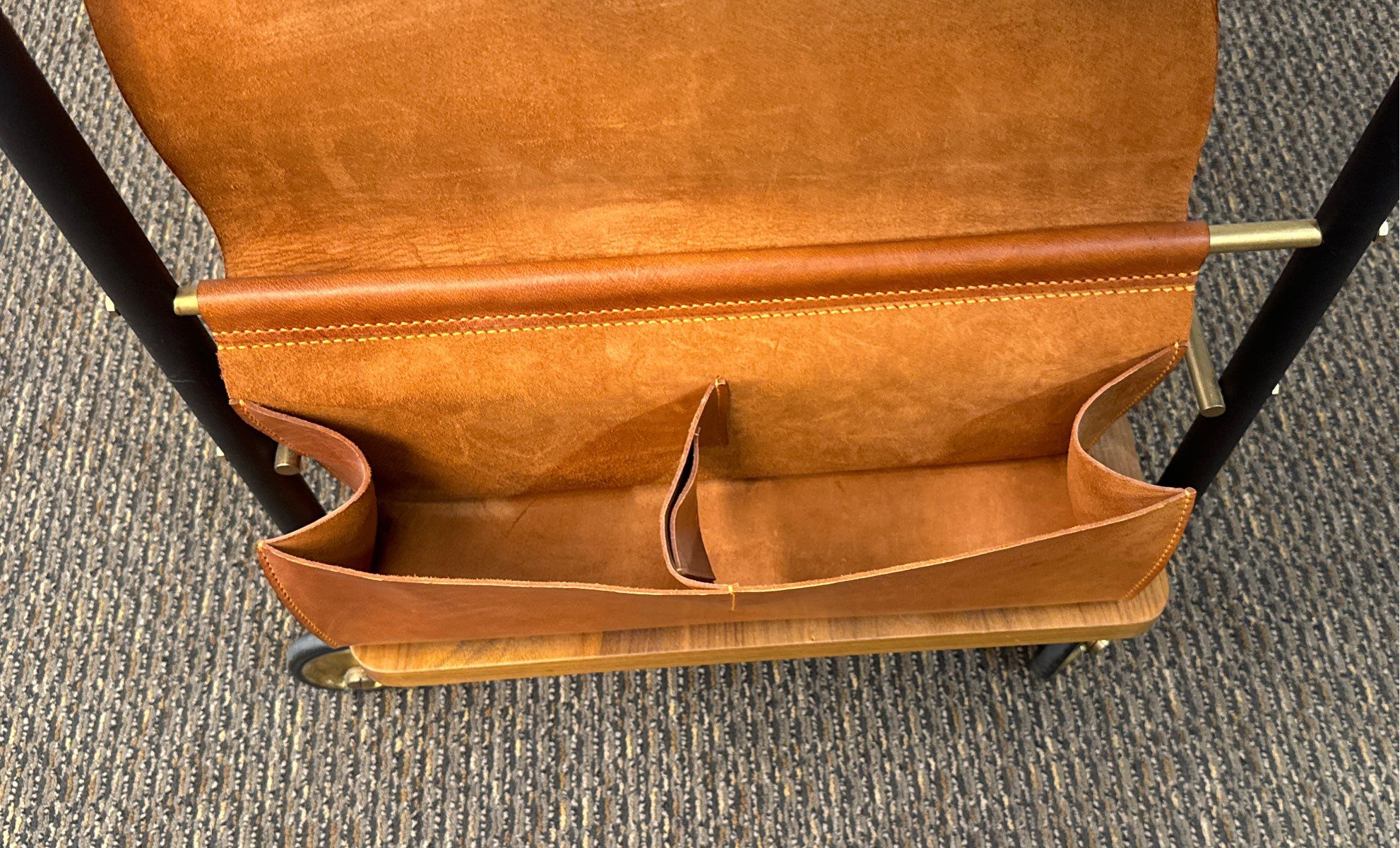 Stellar Works Leather & Walnut Valet Bar Cart Designed by David Rockwell