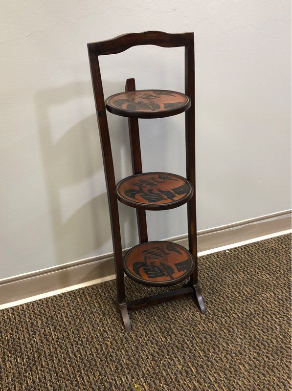 Antique Mahogany Folding 3 Tier Pie Stand Cooling Rack Rare Carved Flower Design