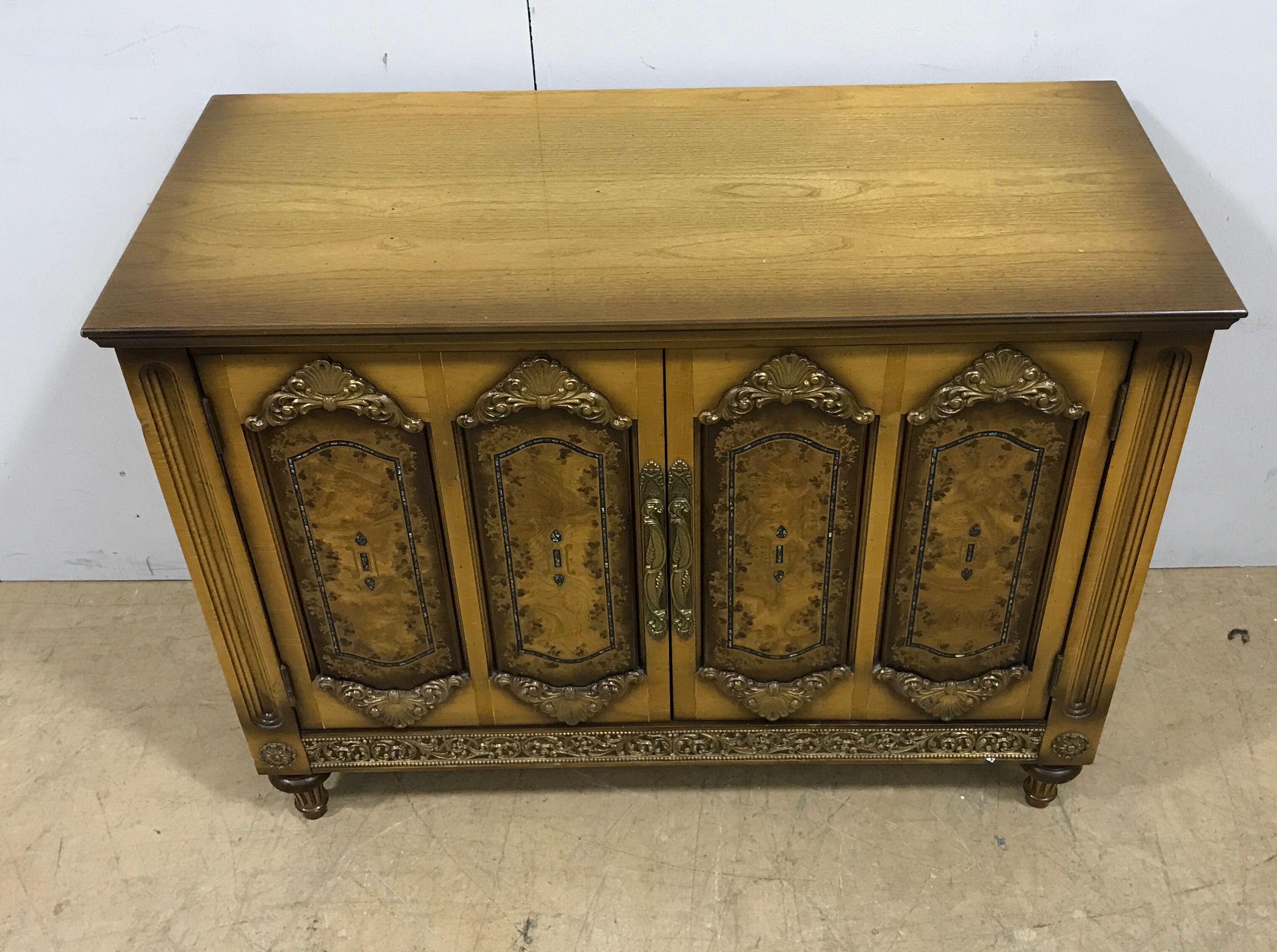 Vintage Ornate Carved & Painted Wooden Storage Cabinet with Gold Accents