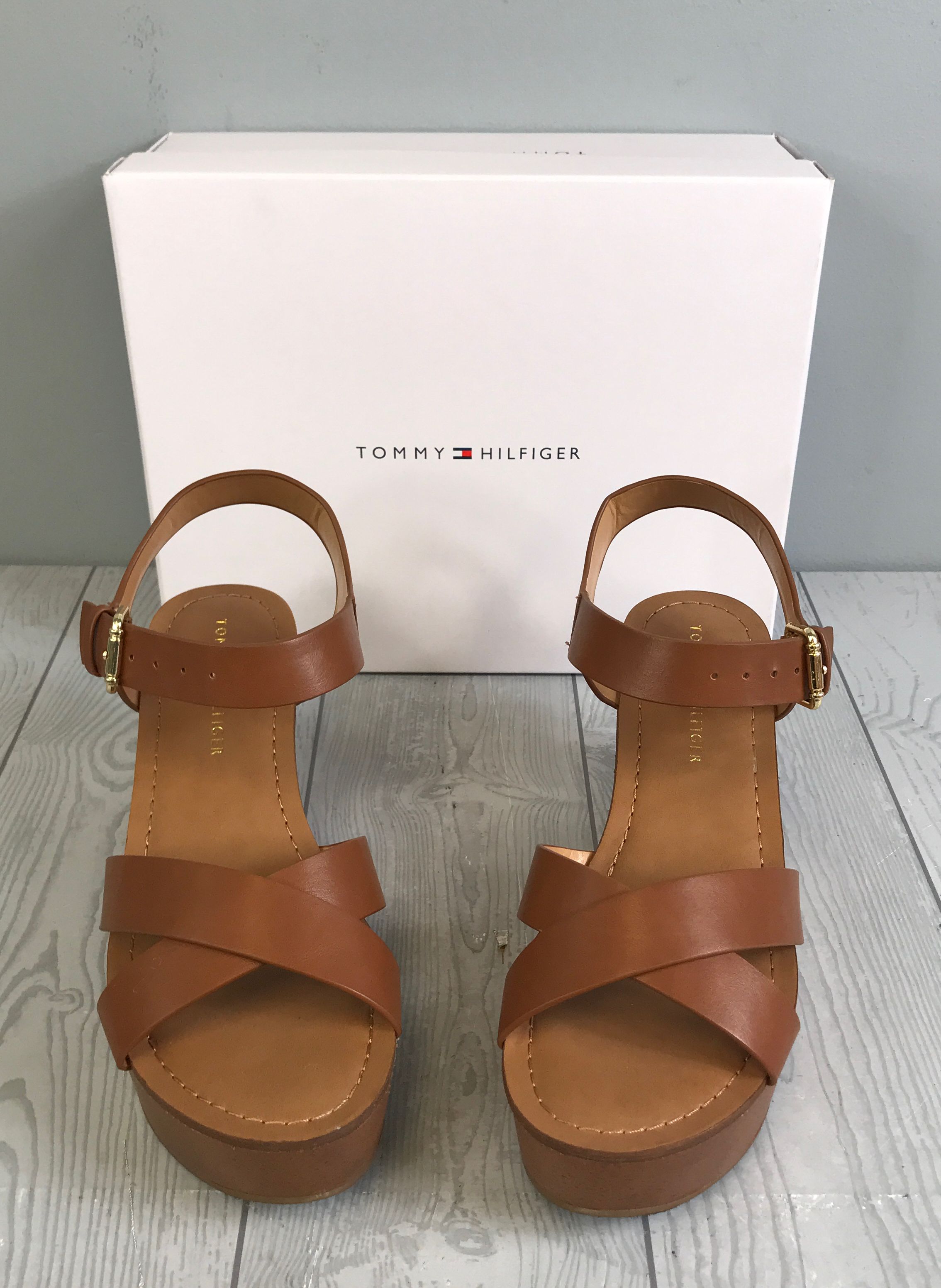 Beige Tommy Hilfiger Belt Strap Wedges in Original Box - Size 9 Medium