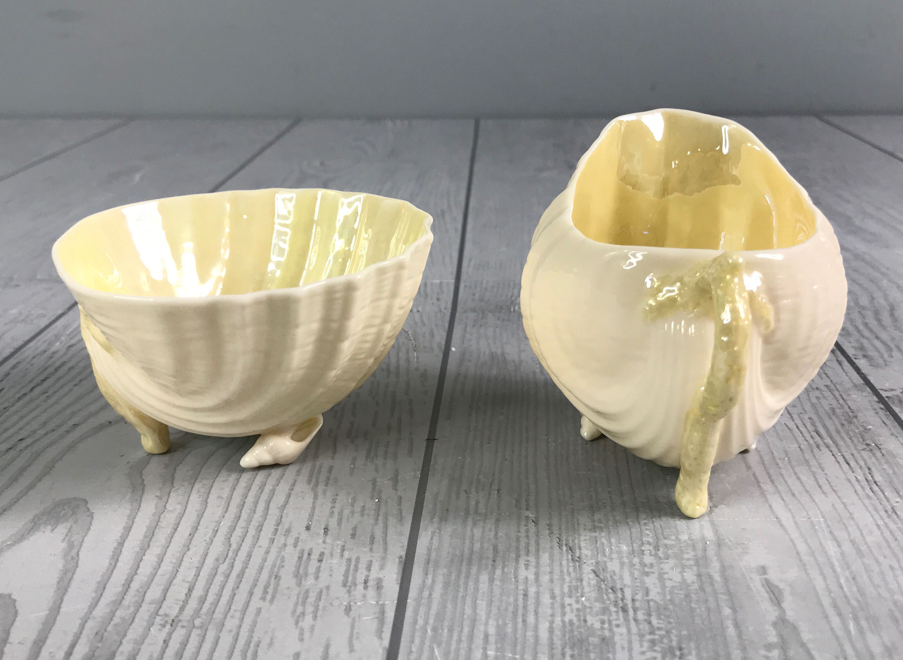 Belleek Yellow Iridescent Porcelain Neptune Design Sugar And Creamer Set