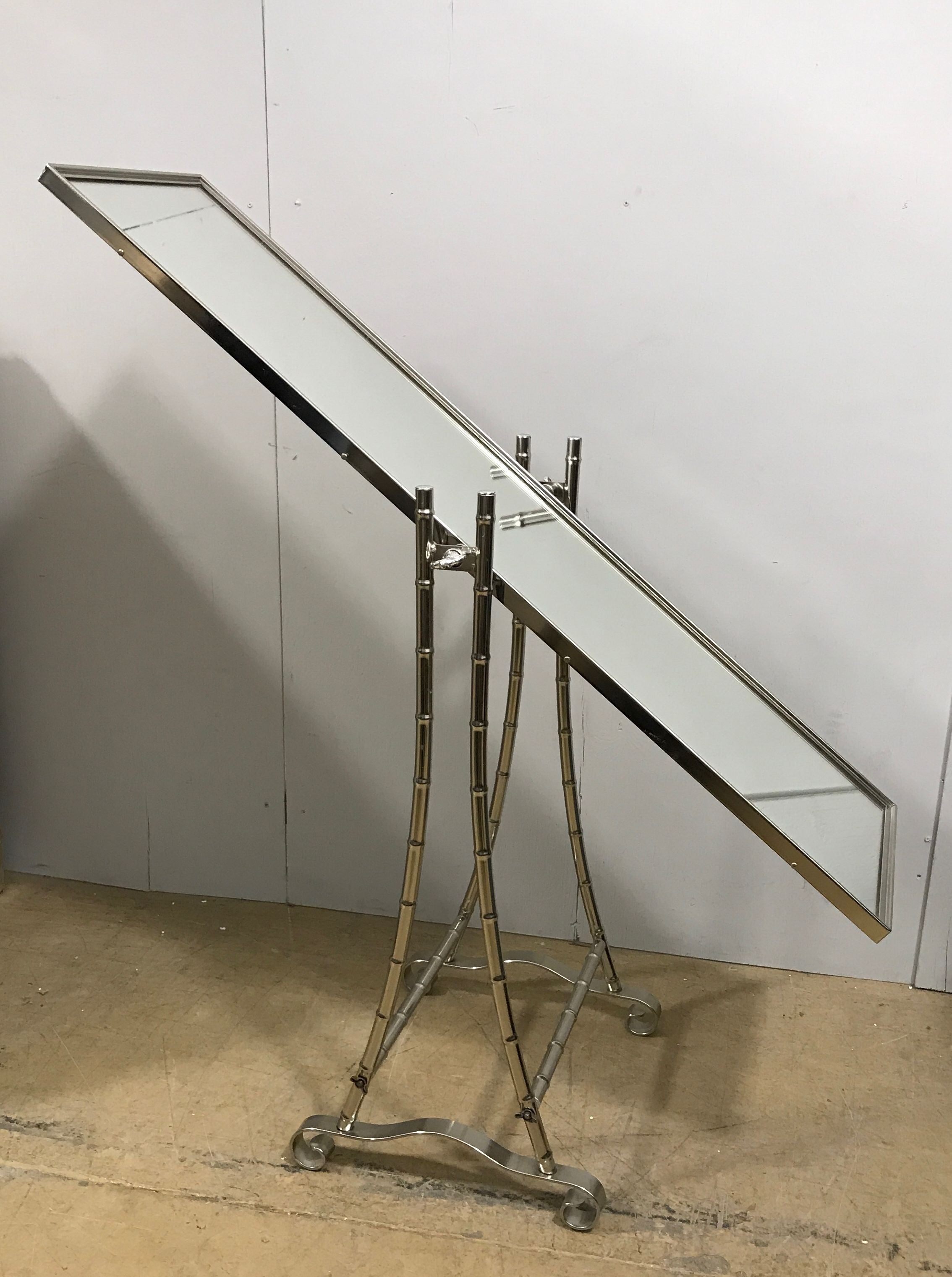 Late 20th Century Chrome Frame Faux Bamboo Cheval Floor Mirror