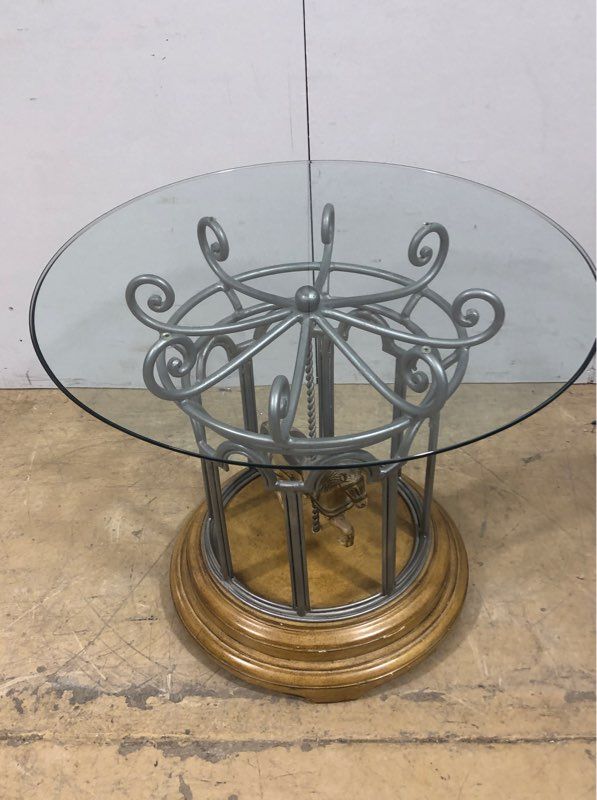 Vintage Late 20th Century Carousel Horse Glass Top Side/End Accent Tables