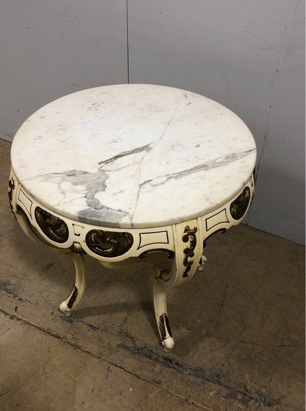 Vintage Stone Top Ornamental Side Table with Wooden Legs - Made in Italy