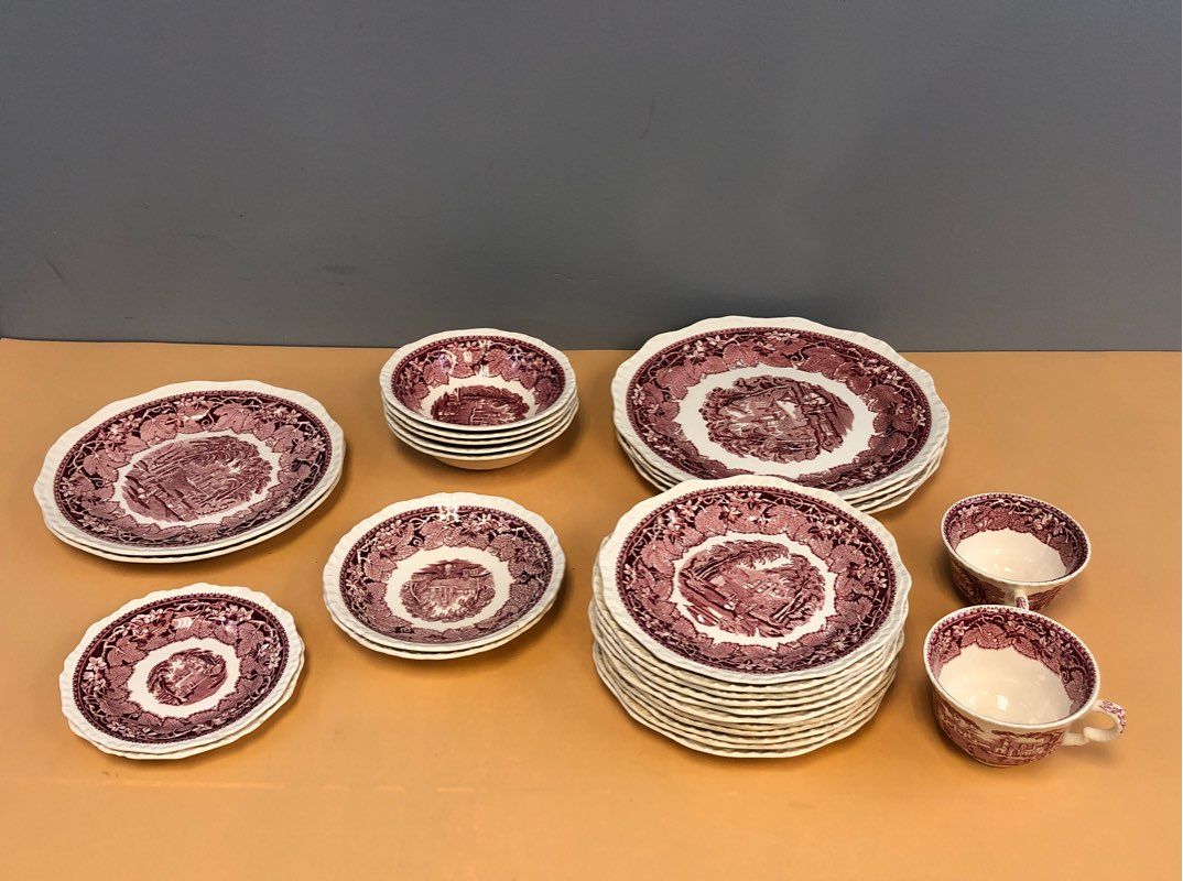 Vista Pink by Mason's China Set - Plates/Platter/Bowls/Teacups/Salad Plates