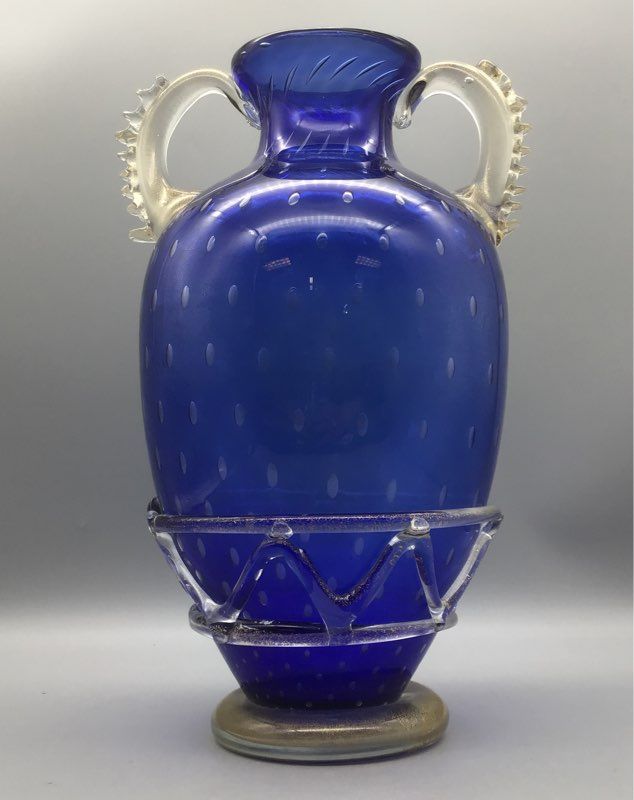 Cobalt Blue Murano Hand Blown Glass Collectible Vase - Art Glass/Collectible