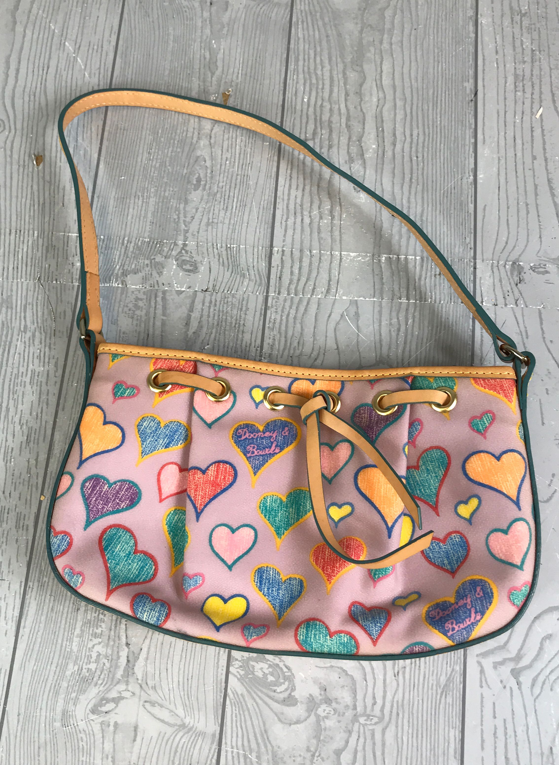 Pink Dooney & Bourke Pebble Grain Hand Bag with Multicolor Hearts- With Papers