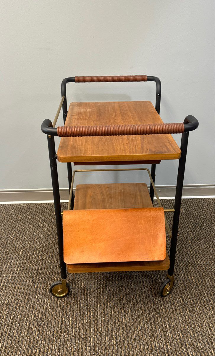 Stellar Works Leather & Walnut Valet Bar Cart Designed by David Rockwell