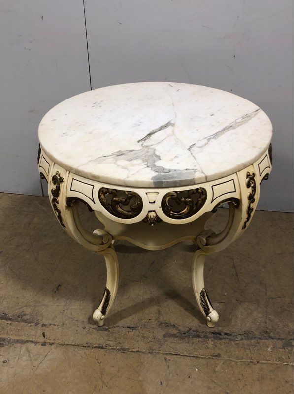 Vintage Stone Top Ornamental Side Table with Wooden Legs - Made in Italy