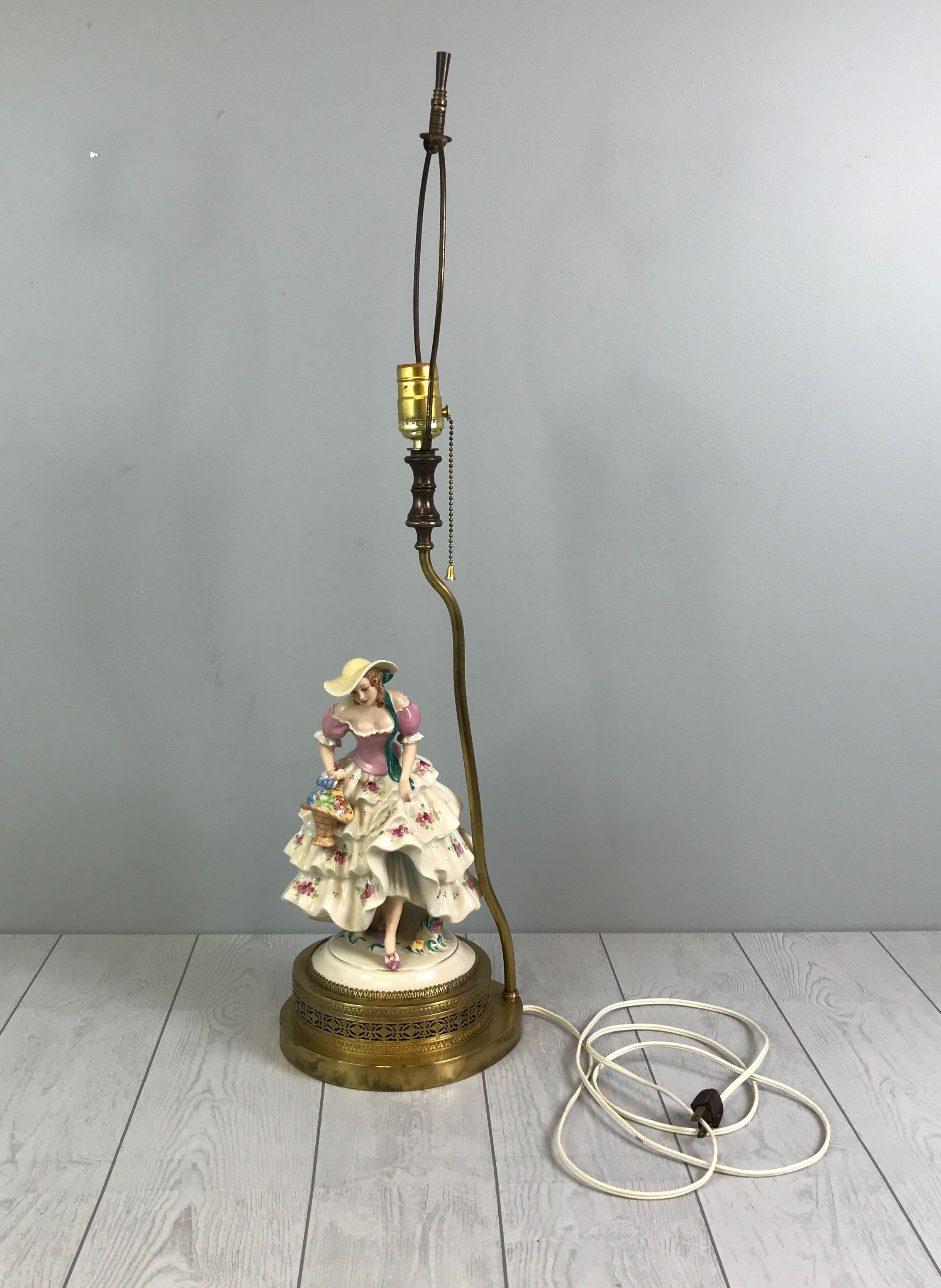 Vintage Baroque Style Porcelain Lady Figurine Table Lamp- Functionality Untested