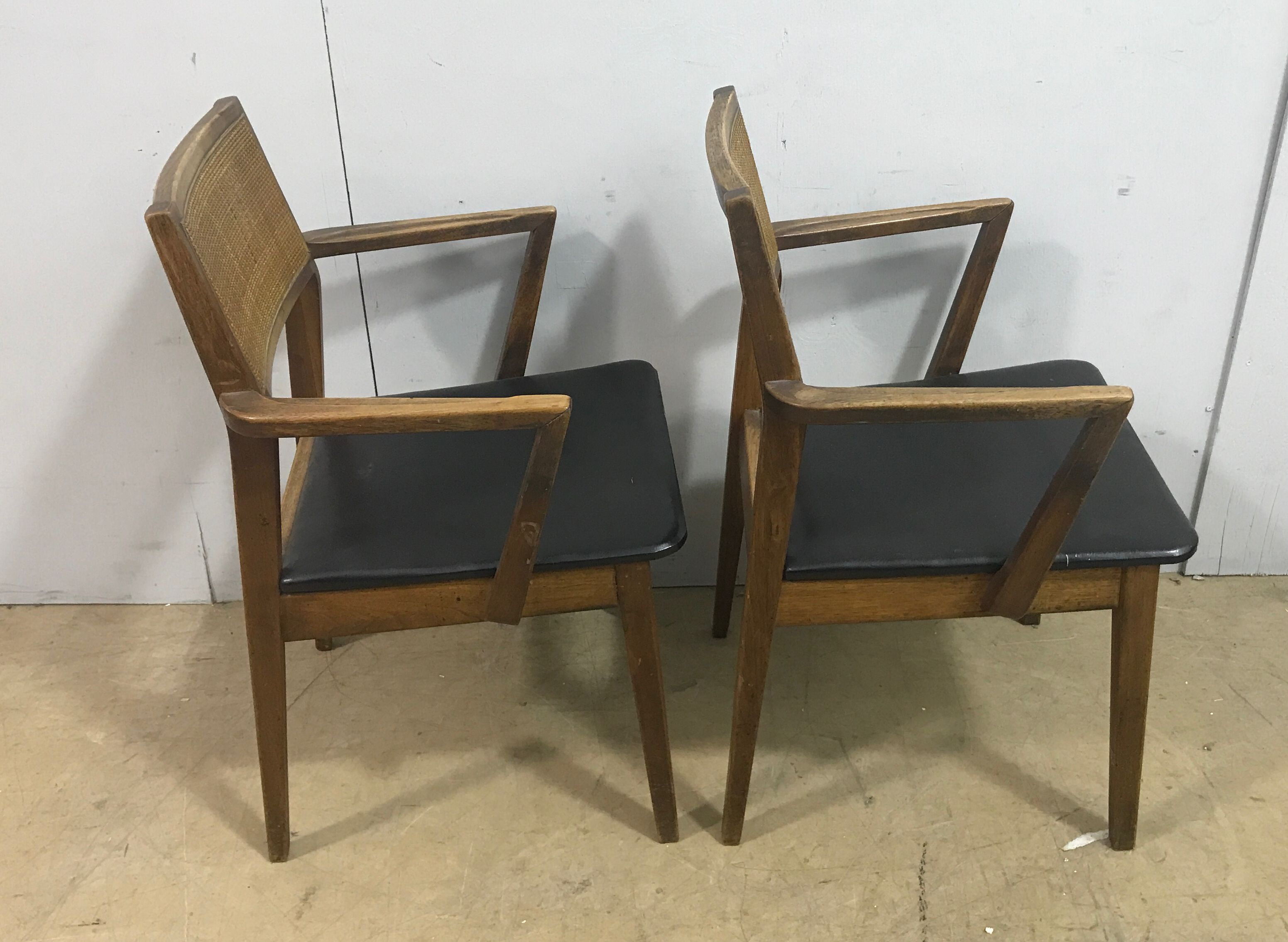 2 Mid Century Modern Wooden Dining Chairs - Black Cushions - Home Furniture