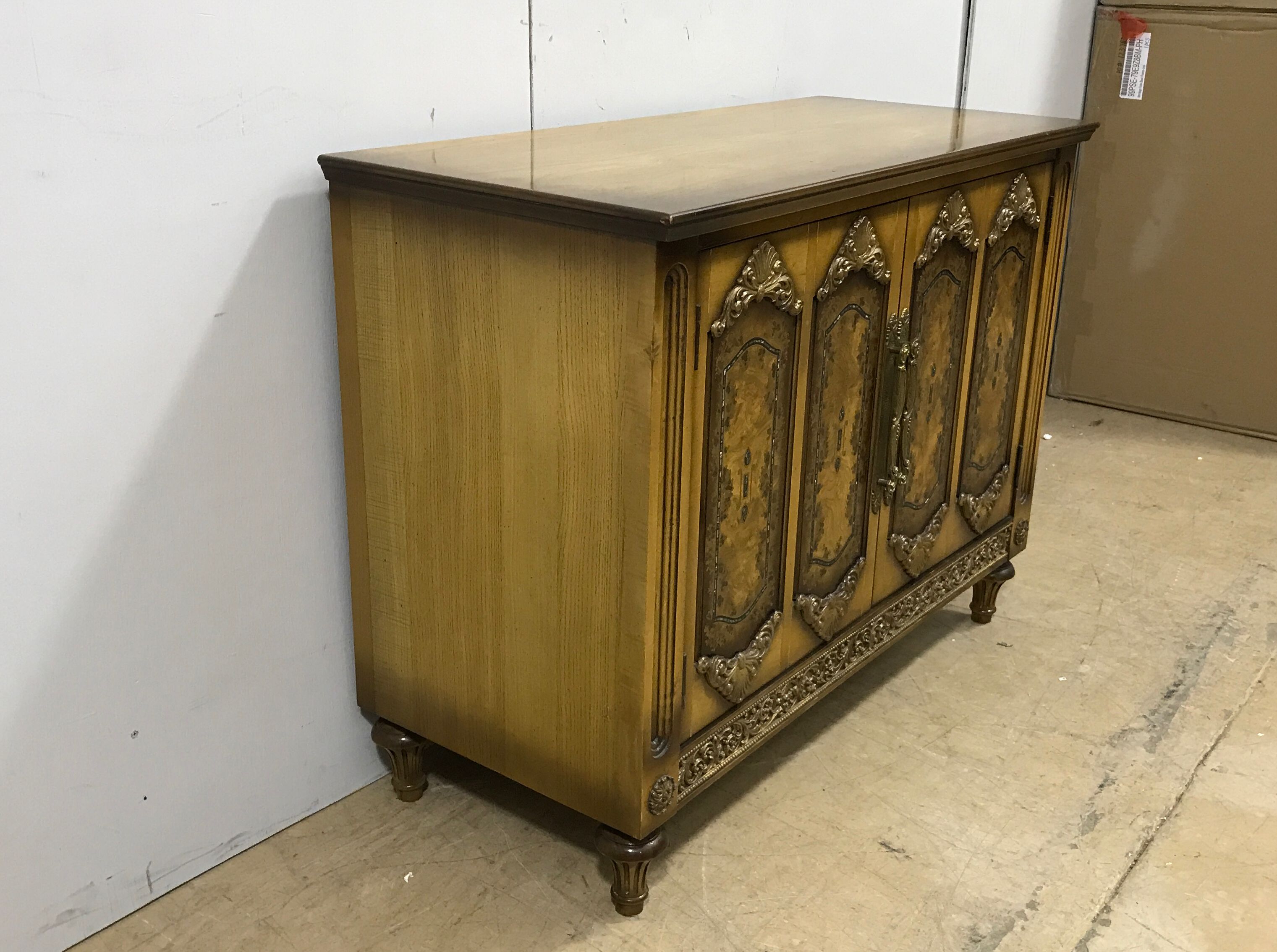 Vintage Ornate Carved & Painted Wooden Storage Cabinet with Gold Accents