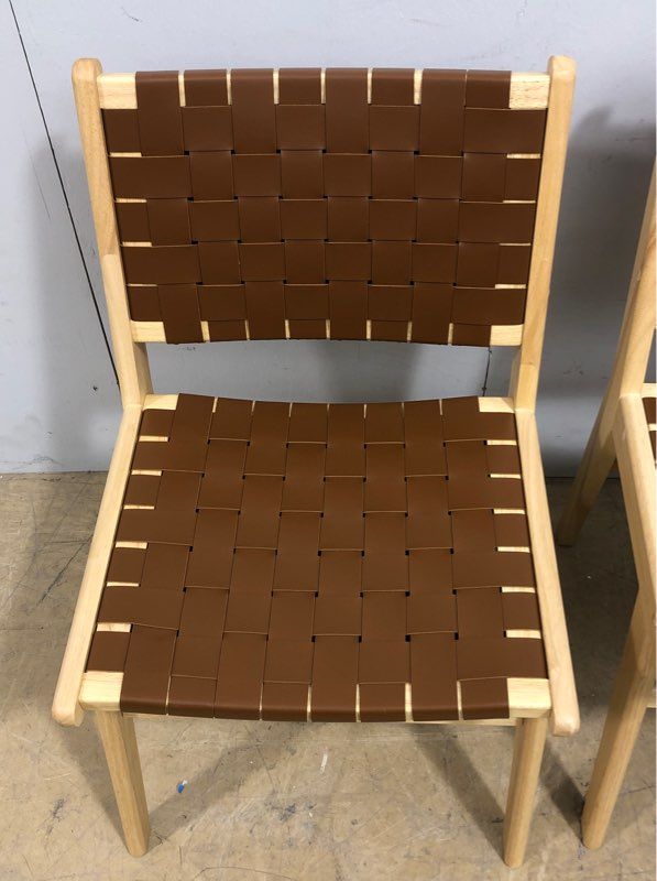 Set of Four Modway Saorise Wood Dining Chairs - Woven Leather - Natural Brown