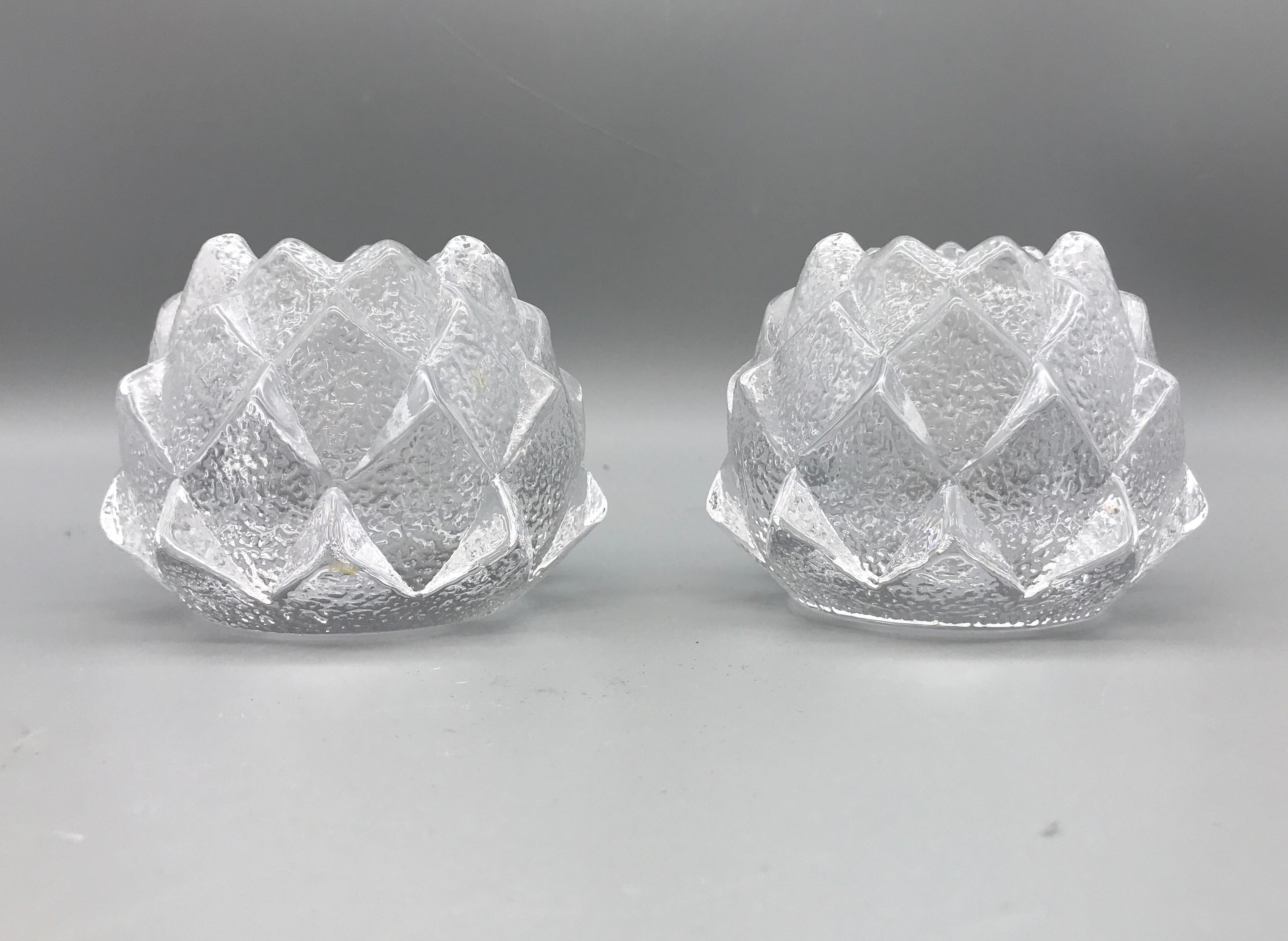 Pair of Orrefors Vintage Sweden Nimbus Artichoke Votive Crystal Candleholders