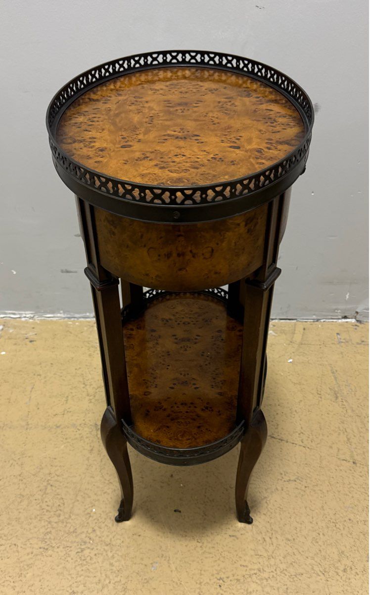 Theodore Alexander Two-Tier Oval Burlwood Side/Accent Table with Drawer