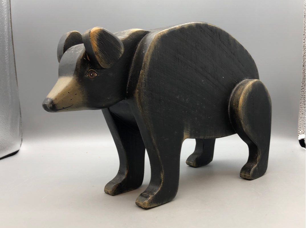 Adorable Handmade Wooden Black Bear Coin Bank with Stopper For Use Or Home Décor