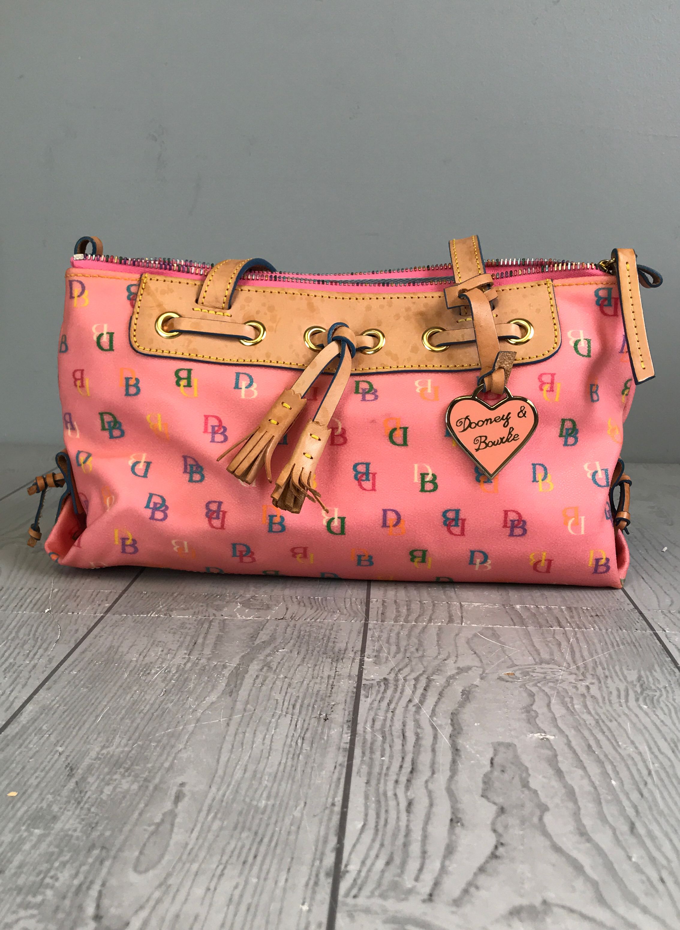 Vintage Pink Dooney & Bourke Multicolor Logo Shoulder Bag - Includes Paperwork