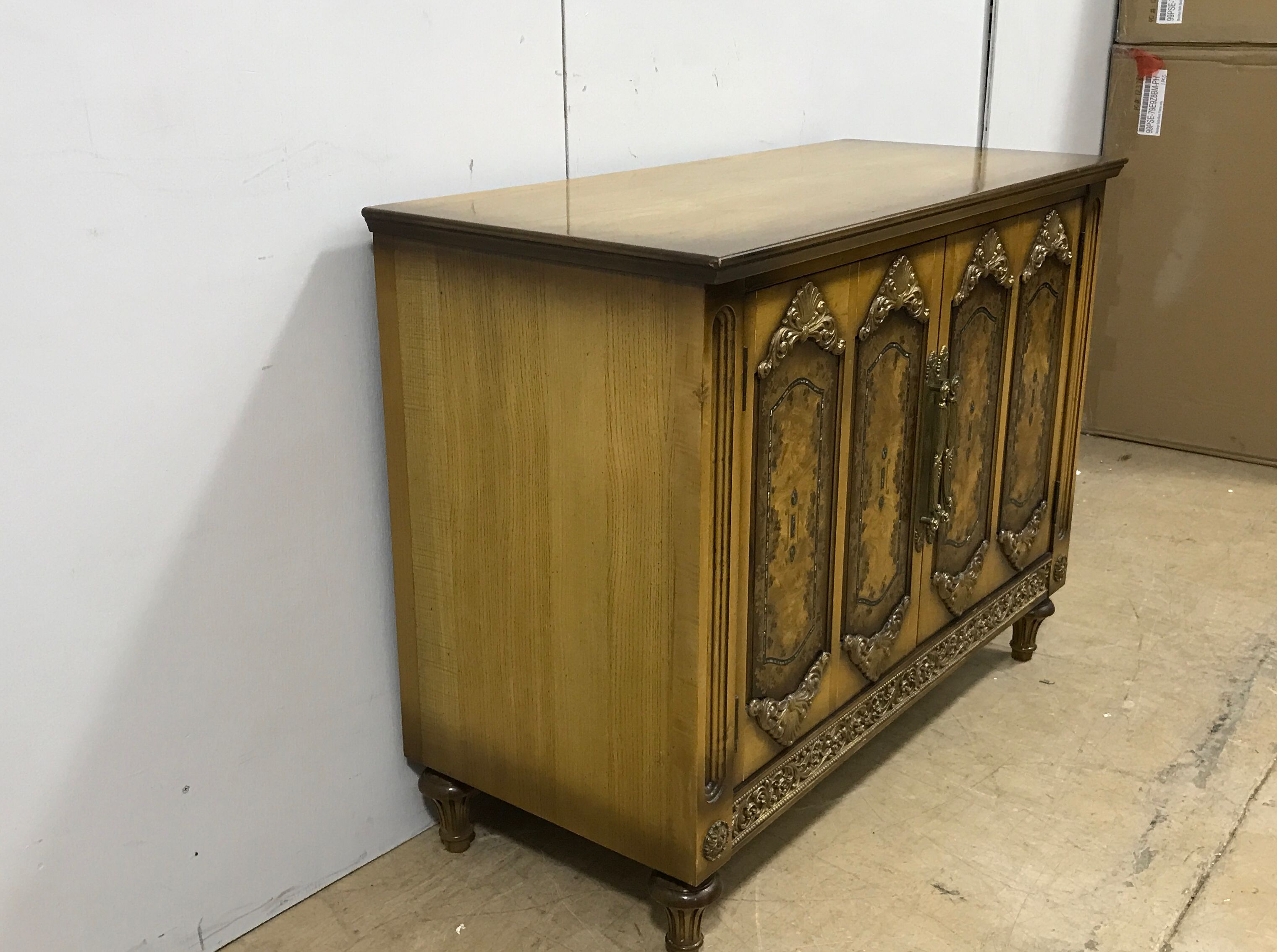 Vintage Ornate Carved & Painted Wooden Storage Cabinet with Gold Accents