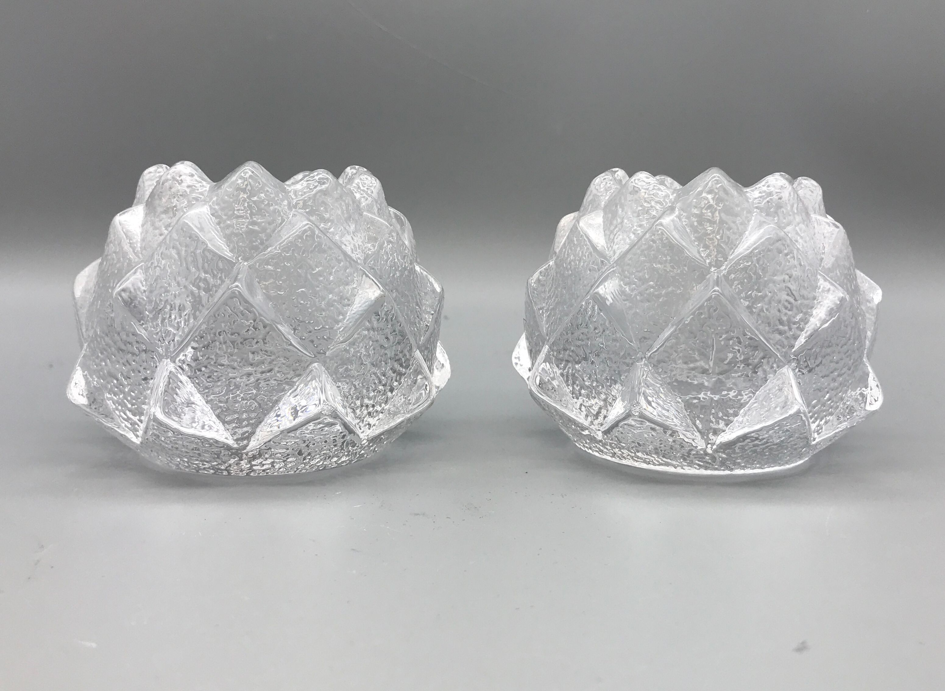 Pair of Orrefors Vintage Sweden Nimbus Artichoke Votive Crystal Candleholders