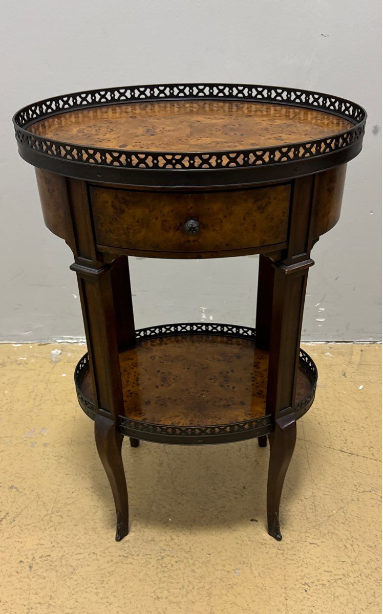 Theodore Alexander Two-Tier Oval Burlwood Side/Accent Table with Drawer