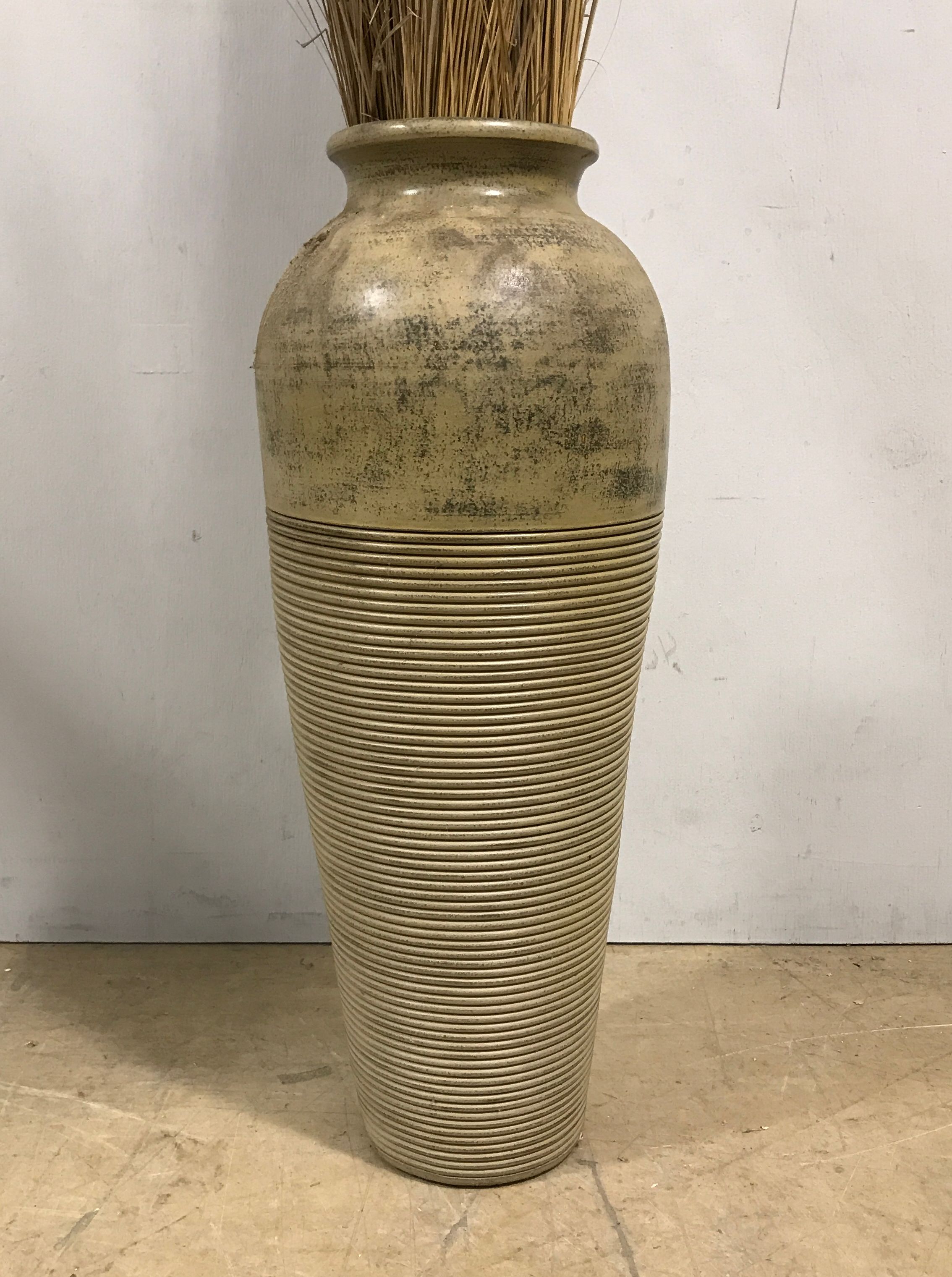Decorative Pier 1 Beige Ceramic Vase SKU #1977494 with Faux Tall Grass