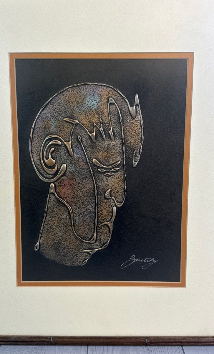 Framed Original Artwork of a Mans Face Signed by Joel Zaretsky - Brown Frame