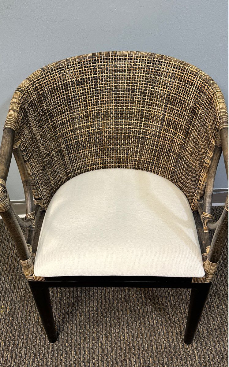 Two Modern Safavieh Brown And Black Mahogany, Rattan, and Cotton Accent Chairs