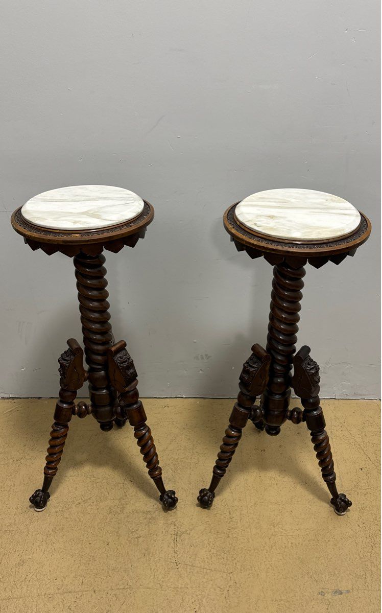 Antique Mahogany Turned Pedestals with Stone Tops – Merklen Brothers Furniture