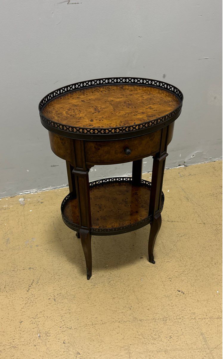 Theodore Alexander Two-Tier Oval Burlwood Side/Accent Table with Drawer