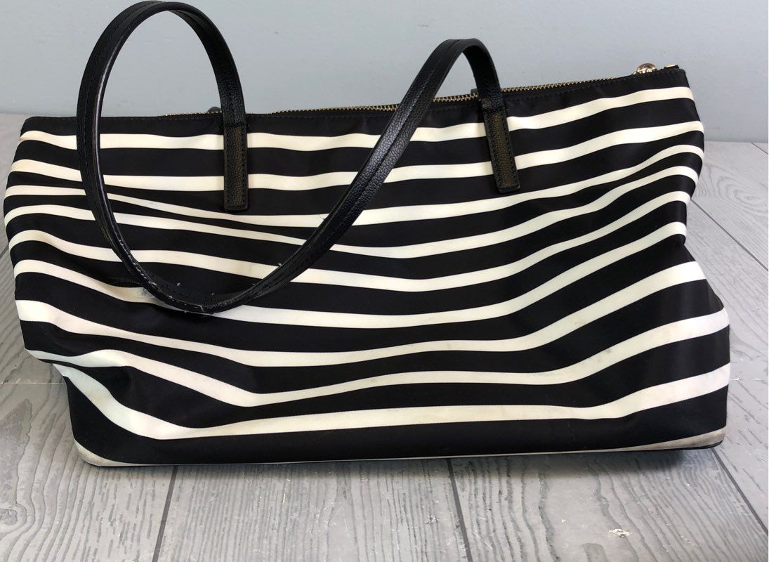 Kate Spade Hayden Sailing Nylon Black & White Tote Bag with Zipper Closure