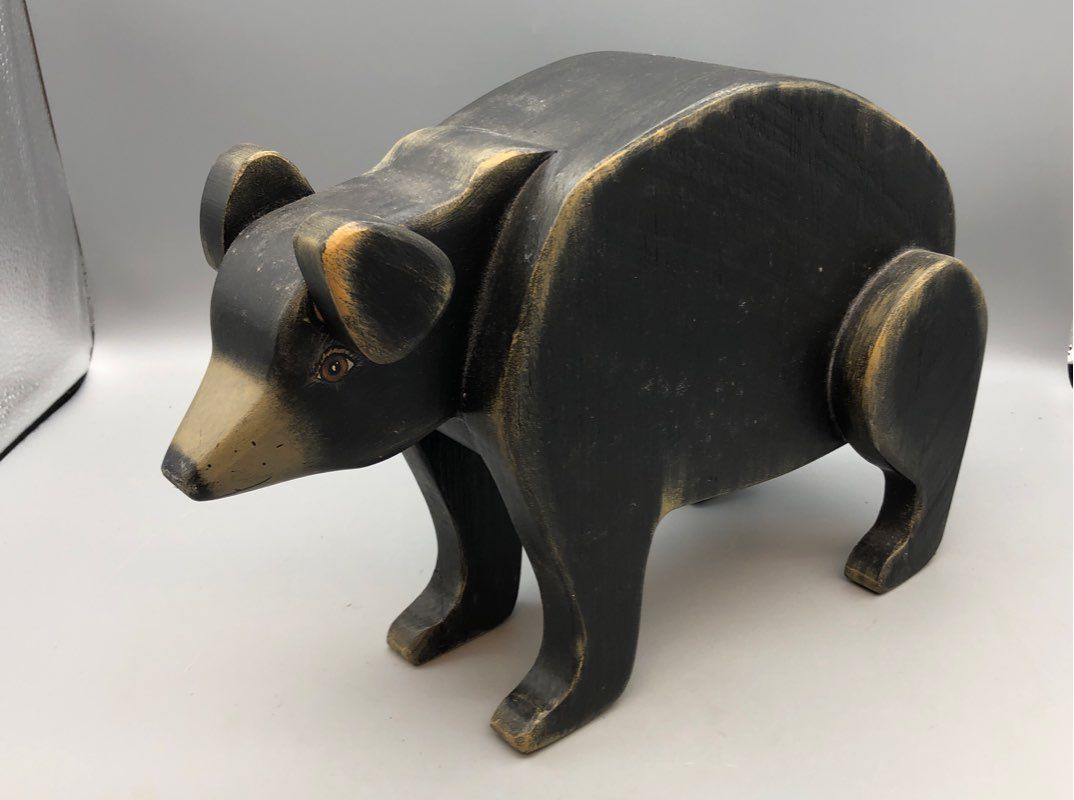 Adorable Handmade Wooden Black Bear Coin Bank with Stopper For Use Or Home Décor