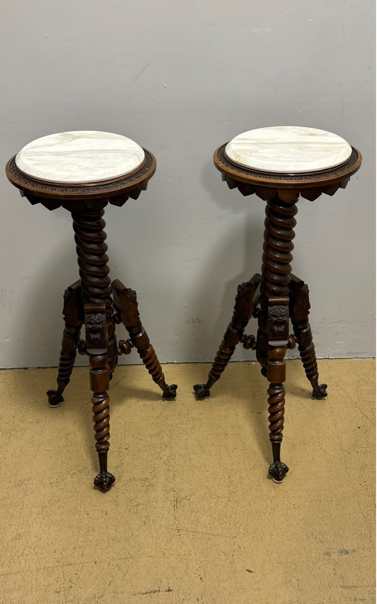 Antique Mahogany Turned Pedestals with Stone Tops – Merklen Brothers Furniture