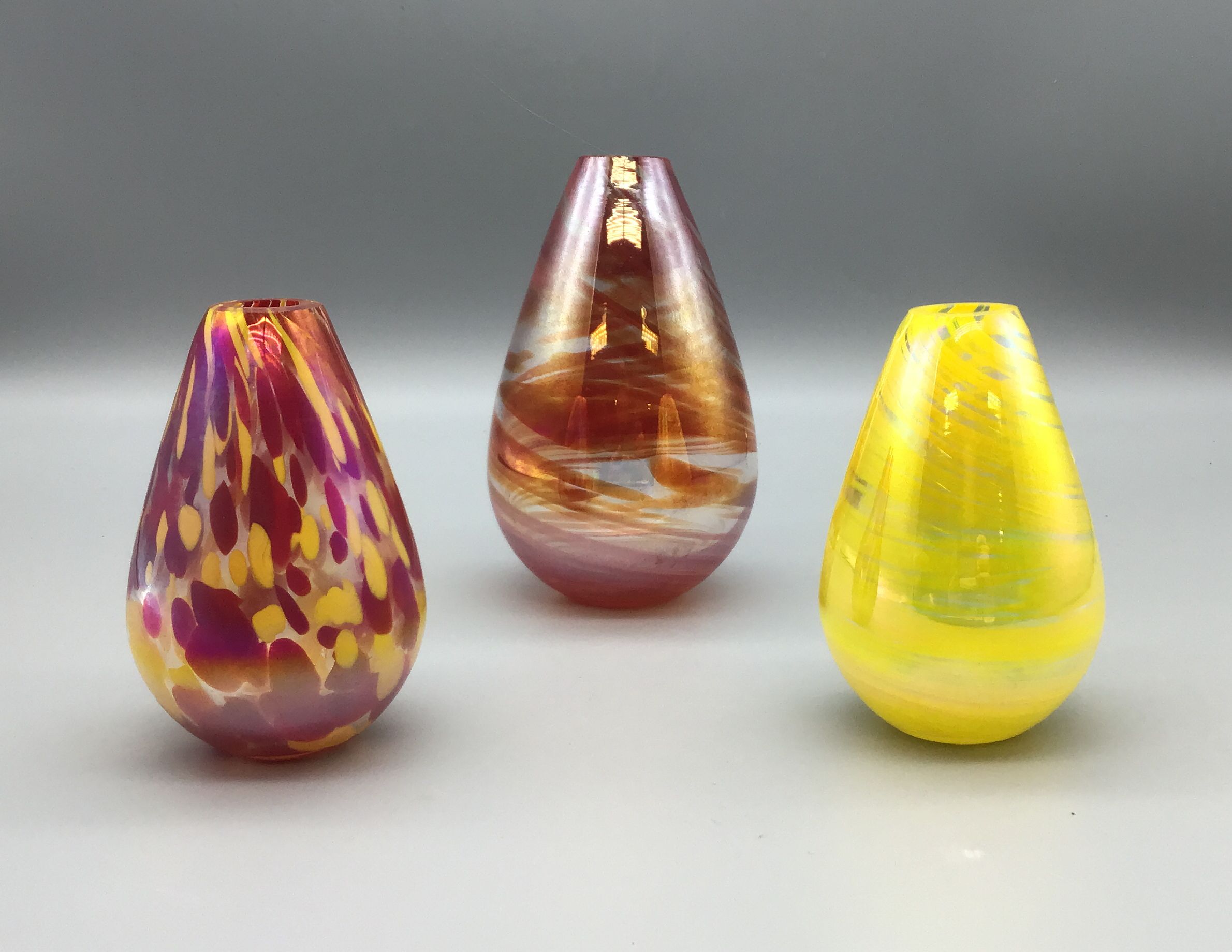 Three Interesting Multicolored Glass Vases- Small Handblown Art Glass- Unbranded